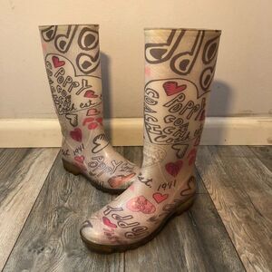 Coach Women's Winter Rain Boots - Pink and Gray - 8